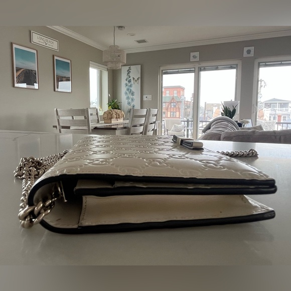 Gucci Signature White Guccissima Bow Wallet on Chain WOC Shoulder Crossbody Bag - Picture 5 of 16